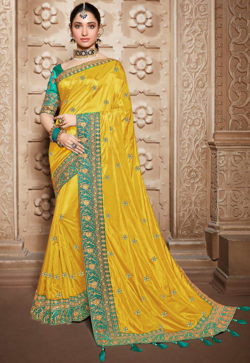  Yellow-Coloured Embroidered Sarees